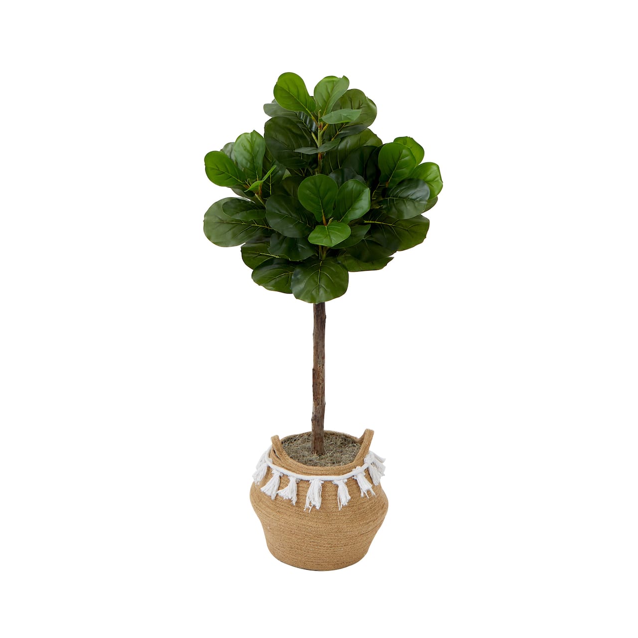 4ft. Artificial Fiddle Leaf Fig Tree with Handmade Jute & Cotton Basket with Tassels